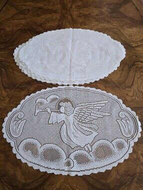 Heritage Lace Alpine Angels Oval Placemats, White, Set of 10 Vintage Holiday